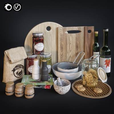 现代厨房用品 菜板 锅 调味品 调料